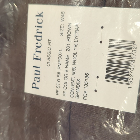 Paul Frederick brown classic fit chinos with pleats size 48w New. - Picture 3 of 5